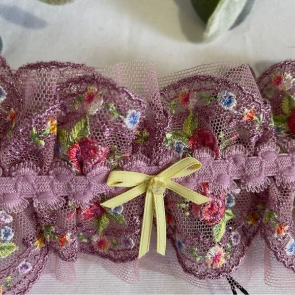 For Love & Lemons Daphne Garter Belt Purple New Floral Metallic Embroidery Large - Picture 5 of 11